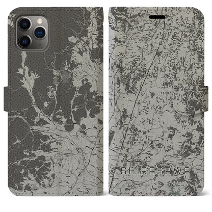 【白沢（福島県）】地図柄iPhoneケース（手帳タイプ）モノトーン・iPhone 11 Pro Max 用