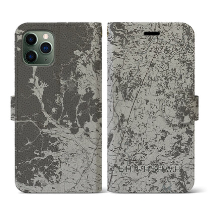 【白沢（福島県）】地図柄iPhoneケース（手帳タイプ）モノトーン・iPhone 11 Pro 用