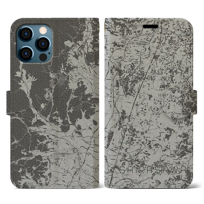 【白沢（福島県）】地図柄iPhoneケース（手帳タイプ）モノトーン・iPhone 12 / 12 Pro 用