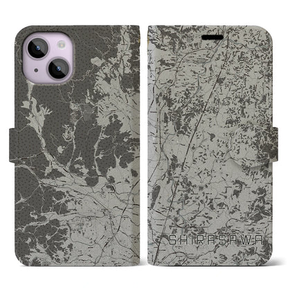 【白沢（福島県）】地図柄iPhoneケース（手帳タイプ）モノトーン・iPhone 14 用