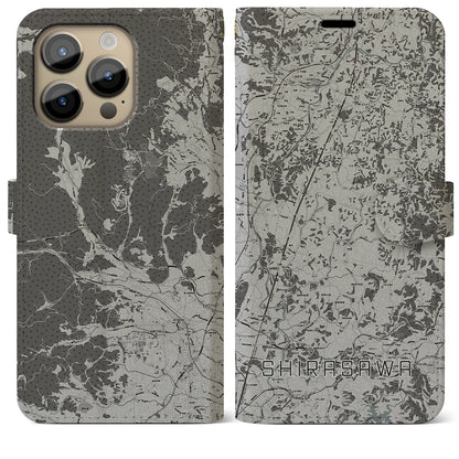 【白沢（福島県）】地図柄iPhoneケース（手帳タイプ）モノトーン・iPhone 14 Pro Max 用