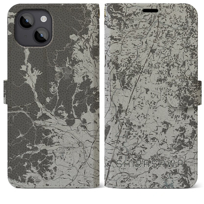 【白沢（福島県）】地図柄iPhoneケース（手帳タイプ）モノトーン・iPhone 14 Plus 用