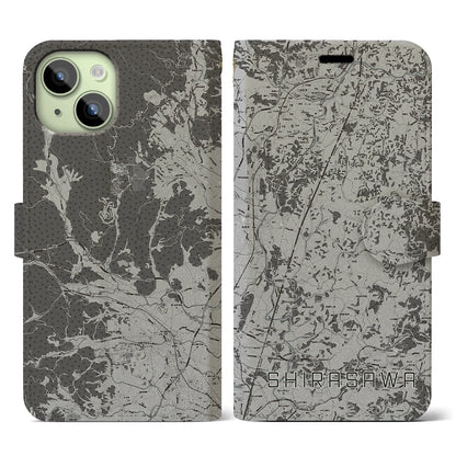 【白沢（福島県）】地図柄iPhoneケース（手帳タイプ）モノトーン・iPhone 15 用