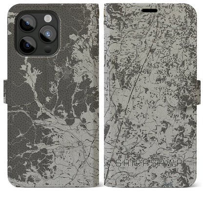 【白沢（福島県）】地図柄iPhoneケース（手帳タイプ）モノトーン・iPhone 15 Pro Max 用