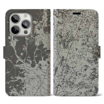 【白沢（福島県）】地図柄iPhoneケース（手帳タイプ）モノトーン・iPhone 15 Pro 用