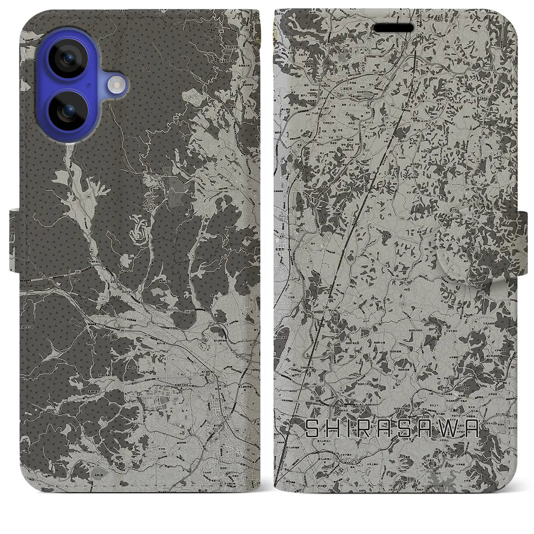 【白沢(福島県)】地図柄iPhoneケース(手帳タイプ)モノトーン・iPhone 16 Pro Max 用