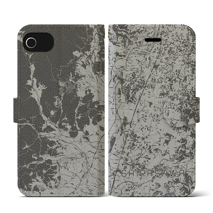 【白沢（福島県）】地図柄iPhoneケース（手帳タイプ）モノトーン・iPhone SE（第3 / 第2世代） / 8 / 7 / 6s / 6 用