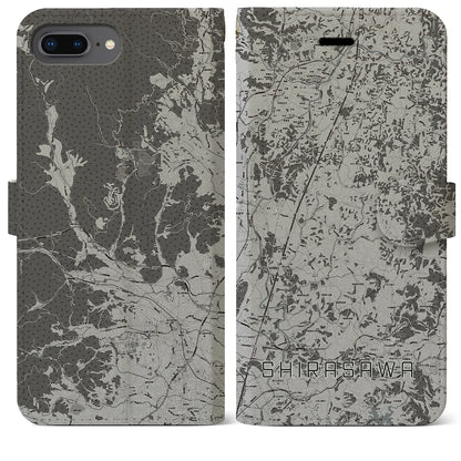 【白沢（福島県）】地図柄iPhoneケース（手帳タイプ）モノトーン・iPhone 8Plus /7Plus / 6sPlus / 6Plus 用