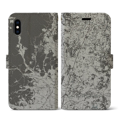 【白沢（福島県）】地図柄iPhoneケース（手帳タイプ）モノトーン・iPhone XS / X 用