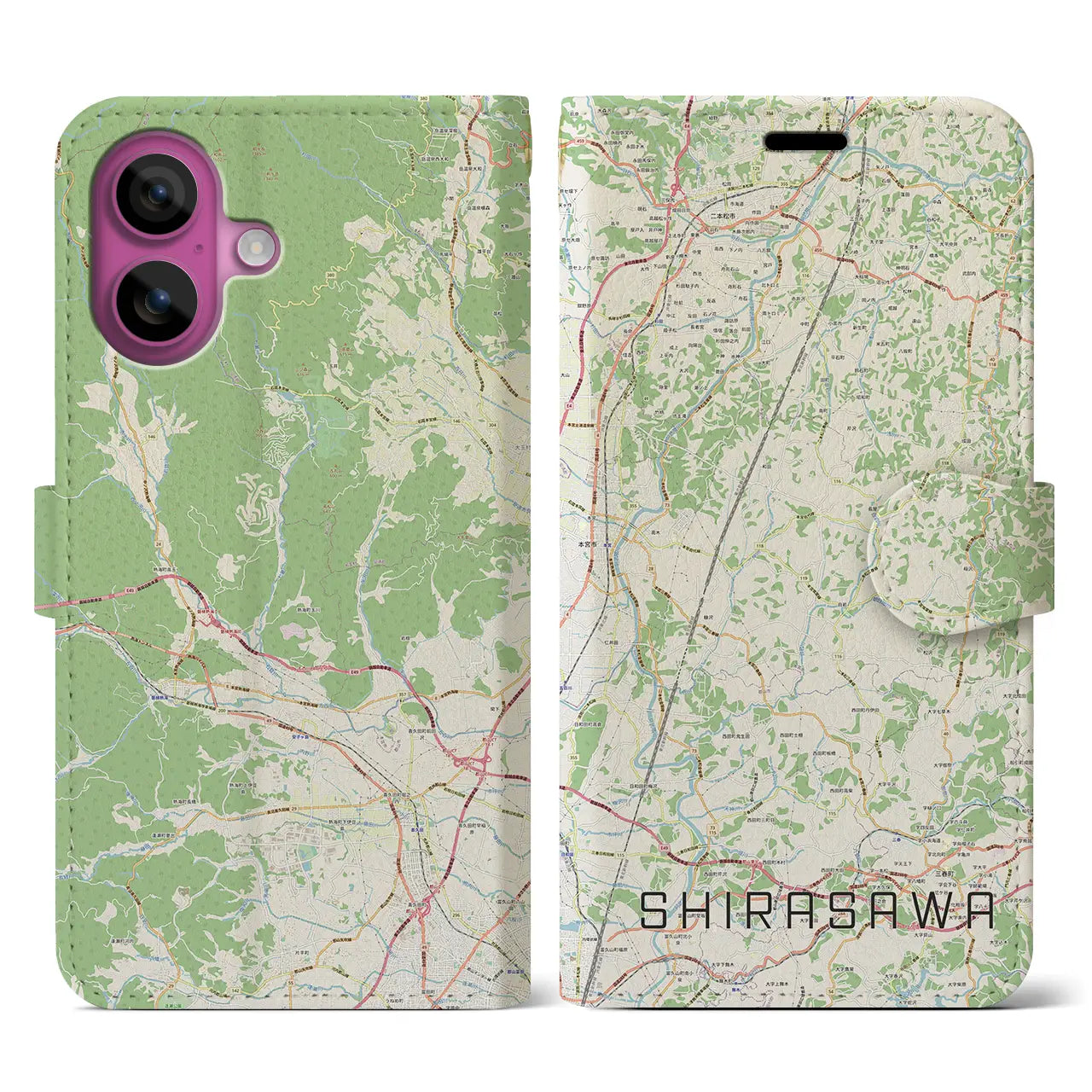 【白沢（福島県）】地図柄iPhoneケース（手帳タイプ）ナチュラル・iPhone 16 Pro 用