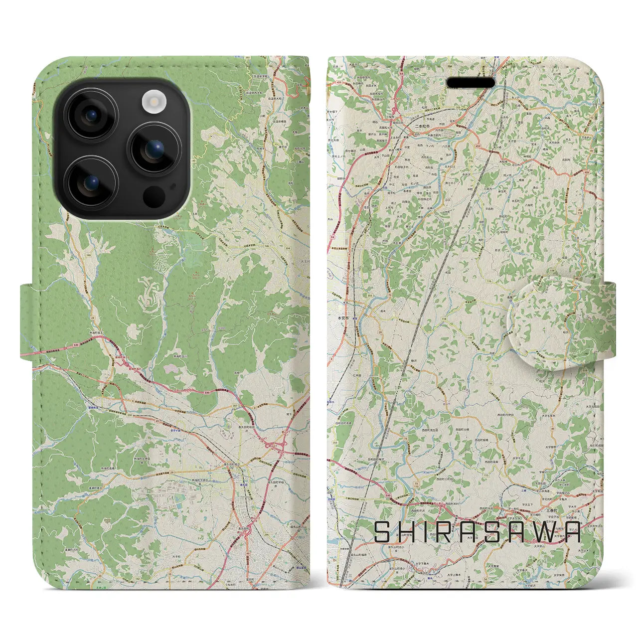 【白沢（福島県）】地図柄iPhoneケース（手帳タイプ）ナチュラル・iPhone 16 用