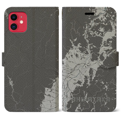 【白鷹（山形県）】地図柄iPhoneケース（手帳タイプ）モノトーン・iPhone 11 用