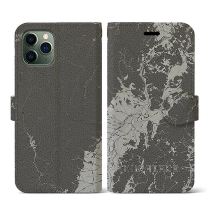 【白鷹（山形県）】地図柄iPhoneケース（手帳タイプ）モノトーン・iPhone 11 Pro 用