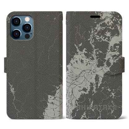 【白鷹（山形県）】地図柄iPhoneケース（手帳タイプ）モノトーン・iPhone 12 / 12 Pro 用