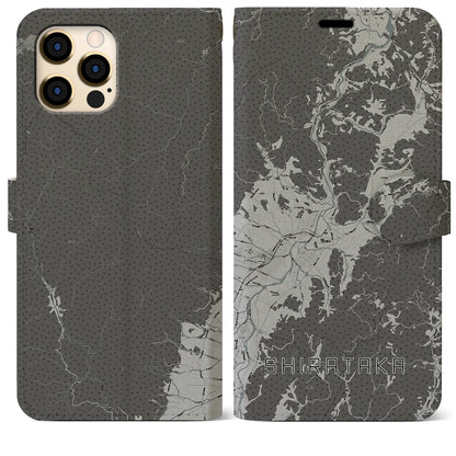 【白鷹（山形県）】地図柄iPhoneケース（手帳タイプ）モノトーン・iPhone 12 Pro Max 用