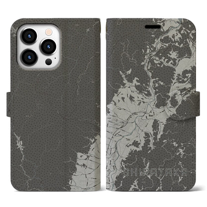 【白鷹（山形県）】地図柄iPhoneケース（手帳タイプ）モノトーン・iPhone 13 Pro 用