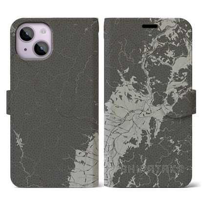 【白鷹（山形県）】地図柄iPhoneケース（手帳タイプ）モノトーン・iPhone 14 用