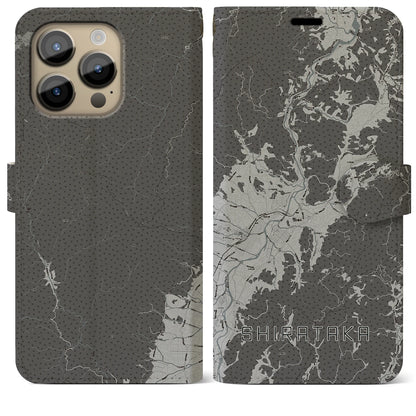 【白鷹（山形県）】地図柄iPhoneケース（手帳タイプ）モノトーン・iPhone 14 Pro Max 用