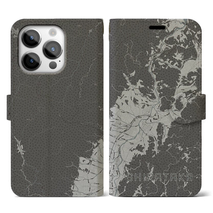 【白鷹（山形県）】地図柄iPhoneケース（手帳タイプ）モノトーン・iPhone 14 Pro 用