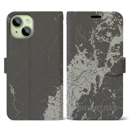 【白鷹（山形県）】地図柄iPhoneケース（手帳タイプ）モノトーン・iPhone 15 用