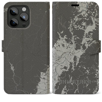 【白鷹（山形県）】地図柄iPhoneケース（手帳タイプ）モノトーン・iPhone 15 Pro Max 用