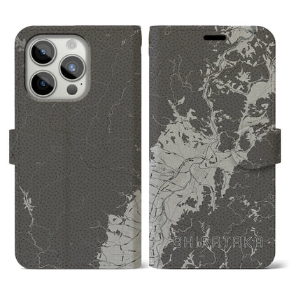 【白鷹（山形県）】地図柄iPhoneケース（手帳タイプ）モノトーン・iPhone 15 Pro 用