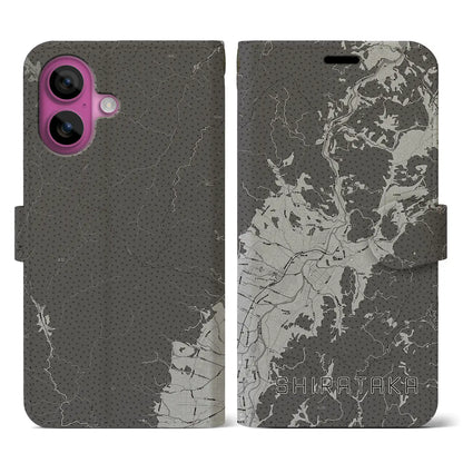 【白鷹（山形県）】地図柄iPhoneケース（手帳タイプ）モノトーン・iPhone 16 Pro 用