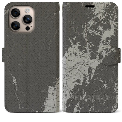 【白鷹（山形県）】地図柄iPhoneケース（手帳タイプ）モノトーン・iPhone 16 Plus 用