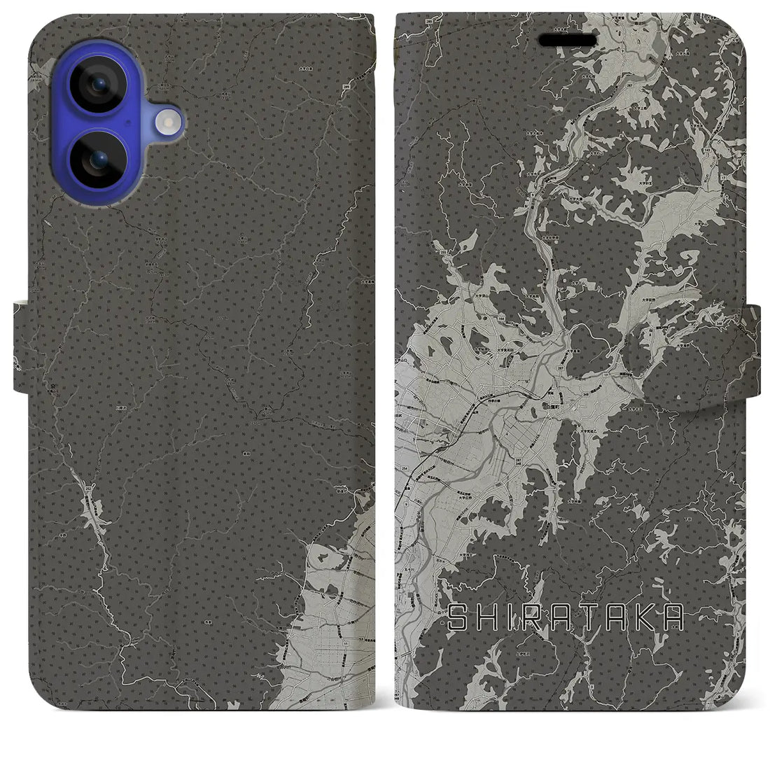 【白鷹(山形県)】地図柄iPhoneケース(手帳タイプ)モノトーン・iPhone 16 Pro Max 用