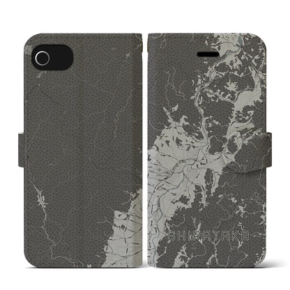 【白鷹（山形県）】地図柄iPhoneケース（手帳タイプ）モノトーン・iPhone SE（第3 / 第2世代） / 8 / 7 / 6s / 6 用