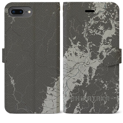 【白鷹（山形県）】地図柄iPhoneケース（手帳タイプ）モノトーン・iPhone 8Plus /7Plus / 6sPlus / 6Plus 用