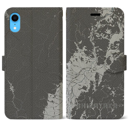 【白鷹（山形県）】地図柄iPhoneケース（手帳タイプ）モノトーン・iPhone XR 用