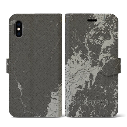 【白鷹（山形県）】地図柄iPhoneケース（手帳タイプ）モノトーン・iPhone XS / X 用