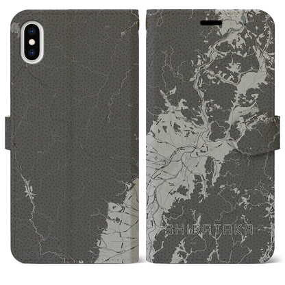 【白鷹（山形県）】地図柄iPhoneケース（手帳タイプ）モノトーン・iPhone XS Max 用