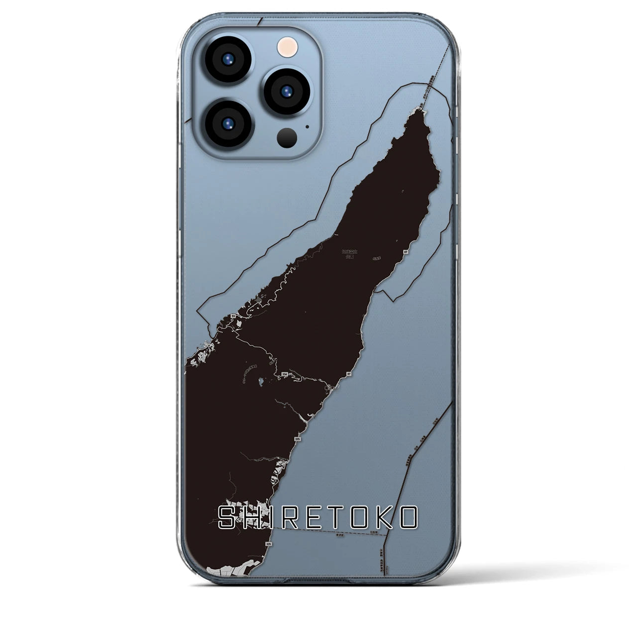 【知床（北海道）】地図柄iPhoneケース（クリアタイプ）モノトーン・iPhone 13 Pro Max 用