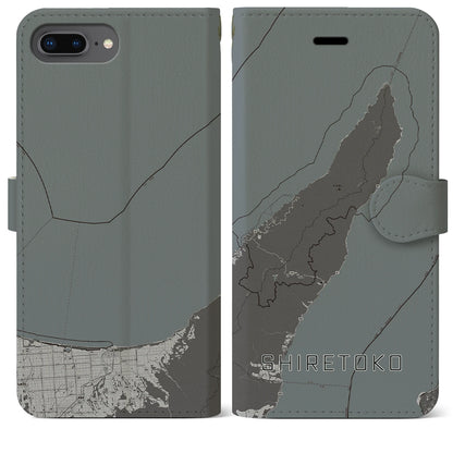 【知床（北海道）】地図柄iPhoneケース（手帳タイプ）モノトーン・iPhone 8Plus /7Plus / 6sPlus / 6Plus 用