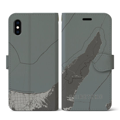 【知床（北海道）】地図柄iPhoneケース（手帳タイプ）モノトーン・iPhone XS / X 用