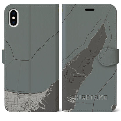 【知床（北海道）】地図柄iPhoneケース（手帳タイプ）モノトーン・iPhone XS Max 用