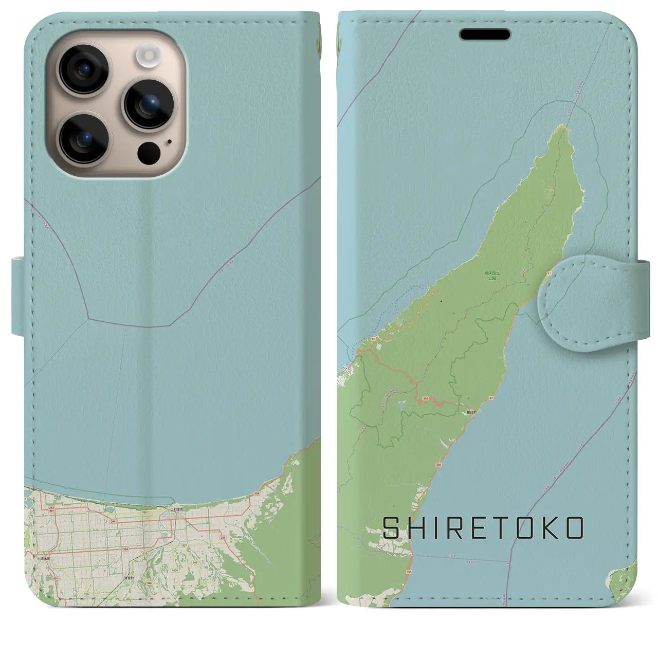 【知床（北海道）】地図柄iPhoneケース（手帳タイプ）ナチュラル・iPhone 16 Plus 用