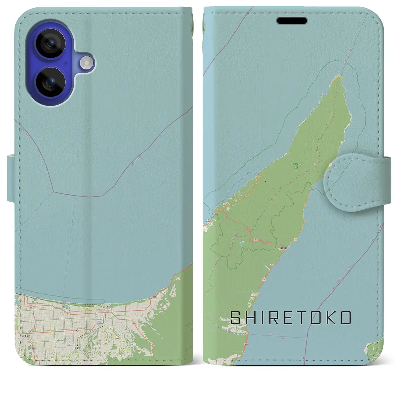 【知床（北海道）】地図柄iPhoneケース（手帳タイプ）ナチュラル・iPhone 16 Pro Max 用