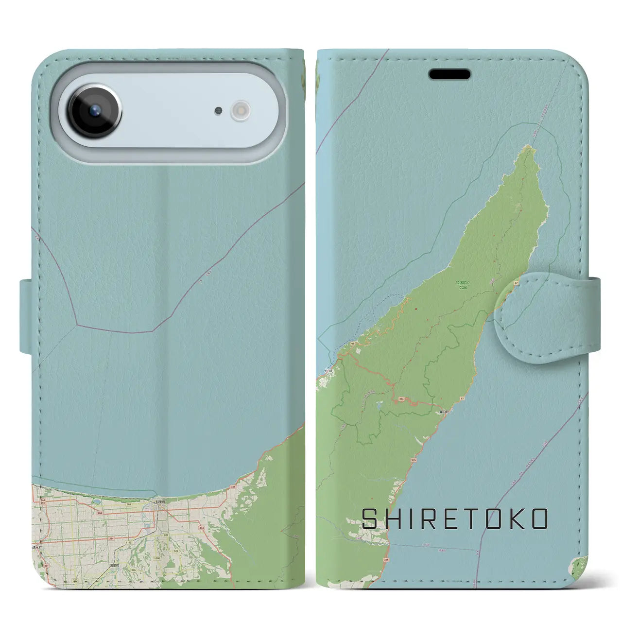 【知床（北海道）】地図柄iPhoneケース（手帳タイプ）モノトーン・iPhone 17 Pro Max 用