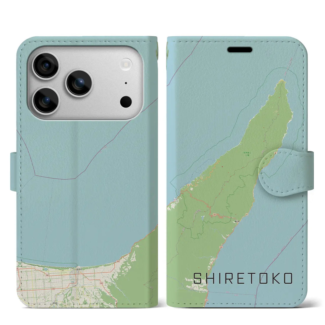 【知床（北海道）】地図柄iPhoneケース（手帳タイプ）ナチュラル・iPhone 17 Pro Max 用