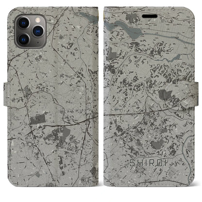 【白井（千葉県）】地図柄iPhoneケース（手帳タイプ）モノトーン・iPhone 11 Pro Max 用