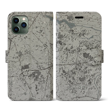 【白井（千葉県）】地図柄iPhoneケース（手帳タイプ）モノトーン・iPhone 11 Pro 用