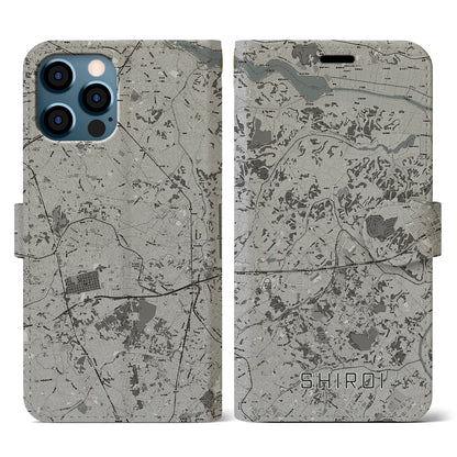 【白井（千葉県）】地図柄iPhoneケース（手帳タイプ）モノトーン・iPhone 12 / 12 Pro 用