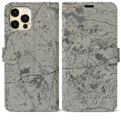 【白井（千葉県）】地図柄iPhoneケース（手帳タイプ）モノトーン・iPhone 12 Pro Max 用