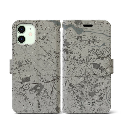 【白井（千葉県）】地図柄iPhoneケース（手帳タイプ）モノトーン・iPhone 12 mini 用