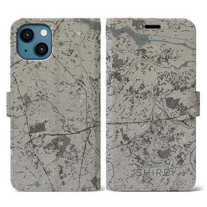 【白井（千葉県）】地図柄iPhoneケース（手帳タイプ）モノトーン・iPhone 13 用