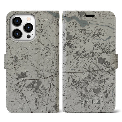 【白井（千葉県）】地図柄iPhoneケース（手帳タイプ）モノトーン・iPhone 13 Pro 用