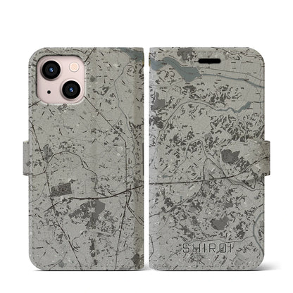 【白井（千葉県）】地図柄iPhoneケース（手帳タイプ）モノトーン・iPhone 13 mini 用